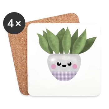 HAPPY LITTLE CUTE POT - Coasters (set of 4) - white - Front