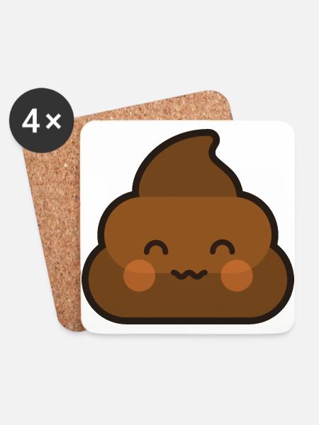 Poop Emoji Kacke Scheiße Haufen Wurst zufrieden - Untersetzer (4er-Set) - Weiß