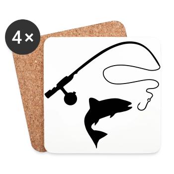 Fish and fishing rod - Coasters (set of 4) - white - Front