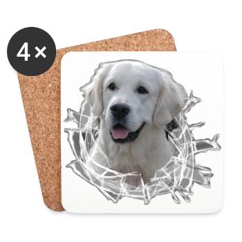 Golden Retriever (white) in the glass hole - Coasters (set of 4) - white - Front