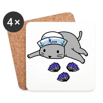 Maritim Matrose Katze Strand Muscheln Fantasy Moin - Untersetzer (4er-Set) - Weiß - Vorne