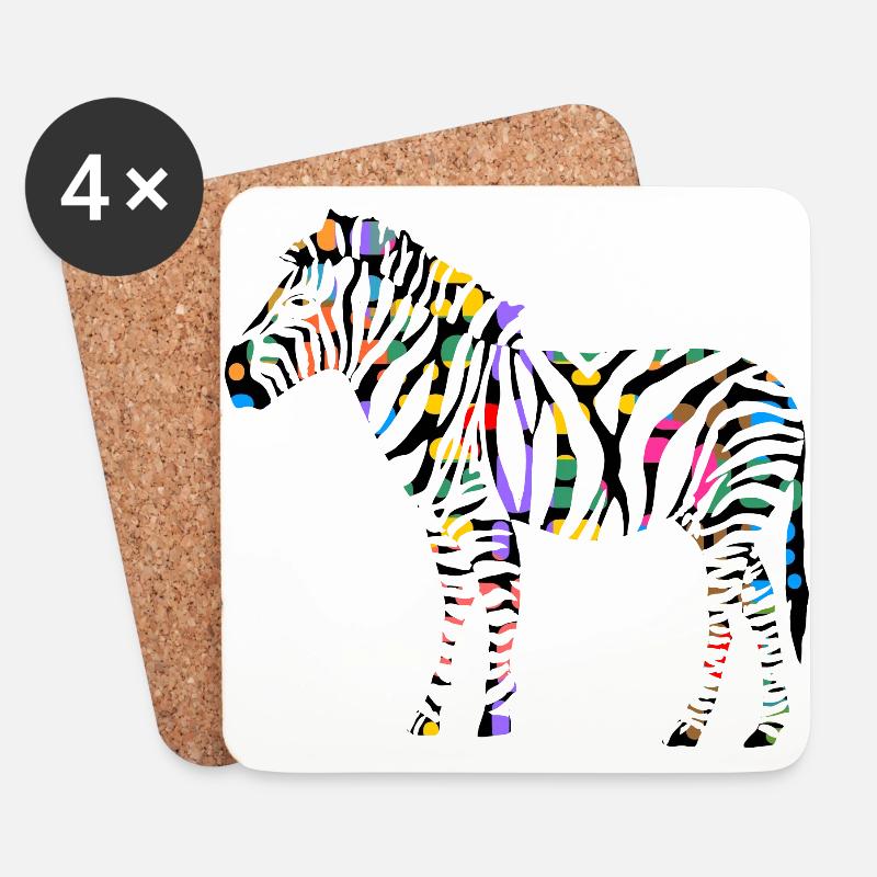 Buntes Zebra - Untersetzer (4er-Set) - Weiß
