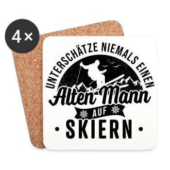 Alter Mann Skiern Ski Skifahren Apres Ski Outfit - Untersetzer (4er-Set) - Weiß - Vorne