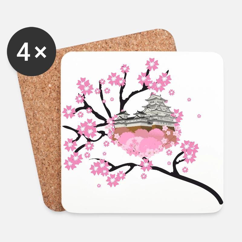 Kirschblüten Tempel Design Sakura - Untersetzer (4er-Set) - Weiß