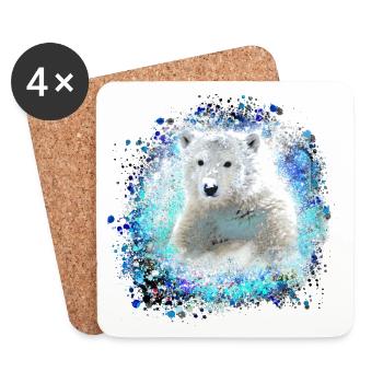 polar bear, graffiti, blue, painting,bear - Coasters (set of 4) - white - Front