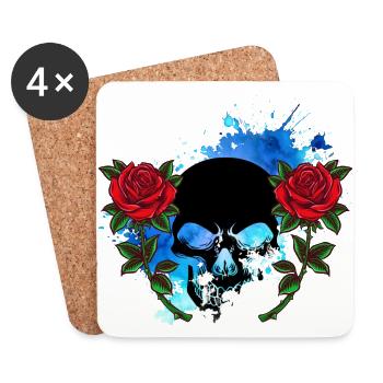 Tête de mort Skull Crâne de mort Rose Fleurs Splash - Dessous de verre (lot de 4) - blanc - Devant