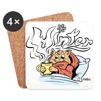 Winter Katze - Untersetzer (4er-Set) - Weiß - Vorne