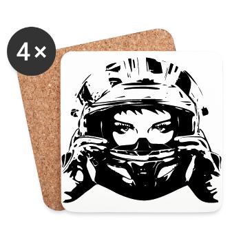 Motard femme en casque, yeux, casque, moto - Dessous de verre (lot de 4) - blanc - Devant