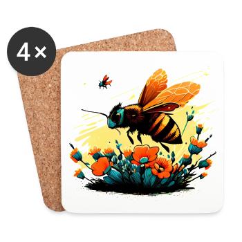 Cooles Bienen Motiv mit Ringelblumen Cartoon Comic - Untersetzer (4er-Set) - Weiß - Vorne