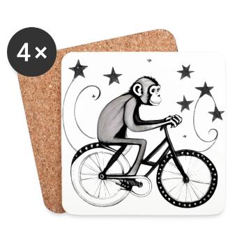 Affe auf dem Fahrrad - Untersetzer (4er-Set) - Weiß - Vorne
