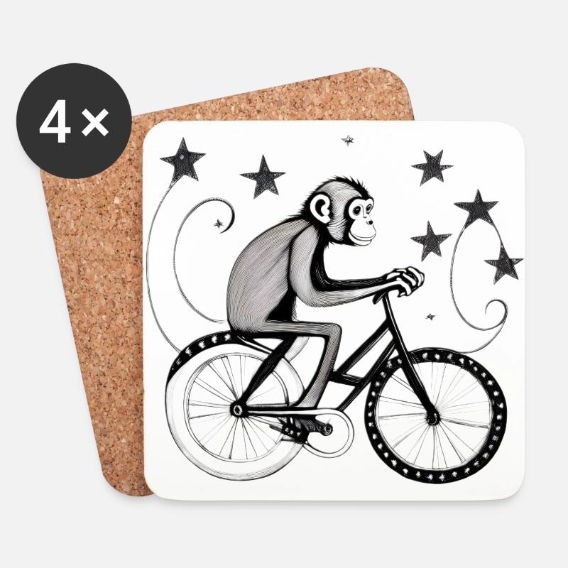 Affe auf dem Fahrrad - Untersetzer (4er-Set) - Weiß