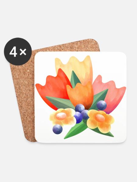 Bunte Frühlings Blumen - Untersetzer (4er-Set) - Weiß