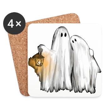 Spooky Season Ghosts Couple with Lantern - Coasters (set of 4) - white - Front