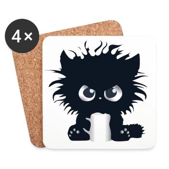 Série Sens of humour : Petit chat ronchon - Dessous de verre (lot de 4) - blanc - Devant