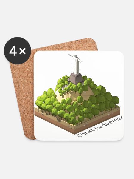 Geometric low poly Christ the Redeemer - Coasters (set of 4) - white