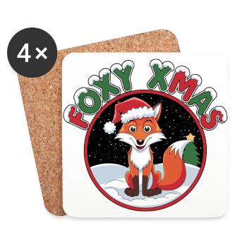Foxy Xmas Weihnachten Fuchs Weihnachtsmütze Lustig - Untersetzer (4er-Set) - Weiß - Vorne