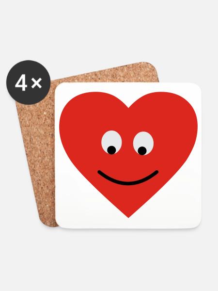 Herz Gesicht - heart face - Untersetzer (4er-Set) - Weiß