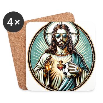 Jesus Fußball Geschenk Lustiger Fußball Gott Jesus Geschenk - Untersetzer (4er-Set) - Weiß - Vorne