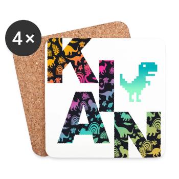 KIAN - Beautiful boy name with dinosaur - Coasters (set of 4) - white - Front