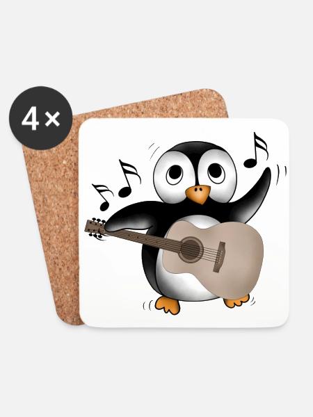 Pinguin Gitarre - Untersetzer (4er-Set) - Weiß