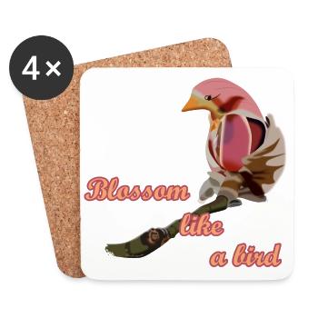 Blossom like a bird Yulan magnolia blossom spring - Coasters (set of 4) - white - Front
