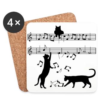 Cat plays with musical notes - Coasters (set of 4) - white - Front