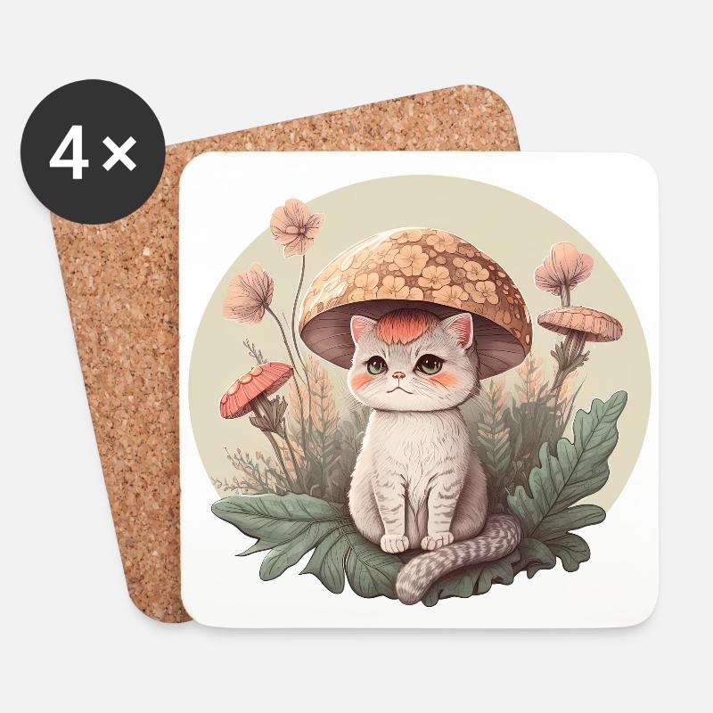 Ästhetische Katze Fliegenpilz Hut Pilz Cottagecore - Untersetzer (4er-Set) - Weiß