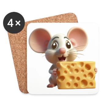 Maus mit Käse - Untersetzer (4er-Set) - Weiß - Vorne