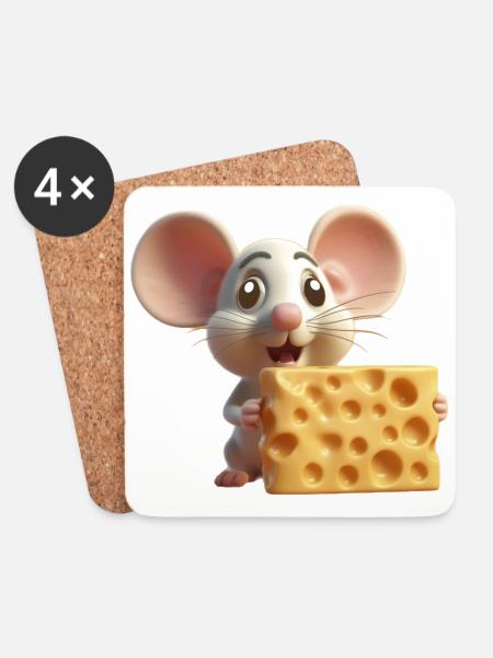 Maus mit Käse - Untersetzer (4er-Set) - Weiß