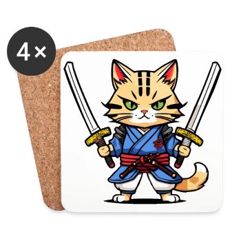 Samurai Cat #30 - Coasters (set of 4) - white - Front