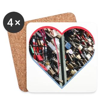 Herz Liebe Schlösser - Untersetzer (4er-Set) - Weiß - Vorne