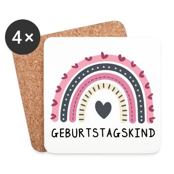 Geburtstagskind | Regenbogen mit Herz | Boho Style - Untersetzer (4er-Set) - Weiß - Vorne