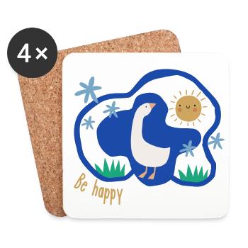 Be Happy | Goose with pond and sun | Boho - Coasters (set of 4) - white - Front