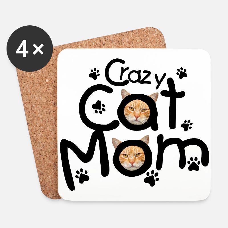 Crazy Cat Mom - Untersetzer (4er-Set) - Weiß