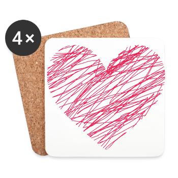 Doodle Heart Red - Coasters (set of 4) - white - Front