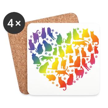 Herz aus Katzen - Regenbogen - Untersetzer (4er-Set) - Weiß - Vorne