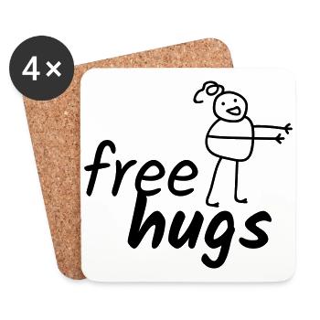 Lustiger Spruch Free Hugs mit Zeichnung - Untersetzer (4er-Set) - Weiß - Vorne