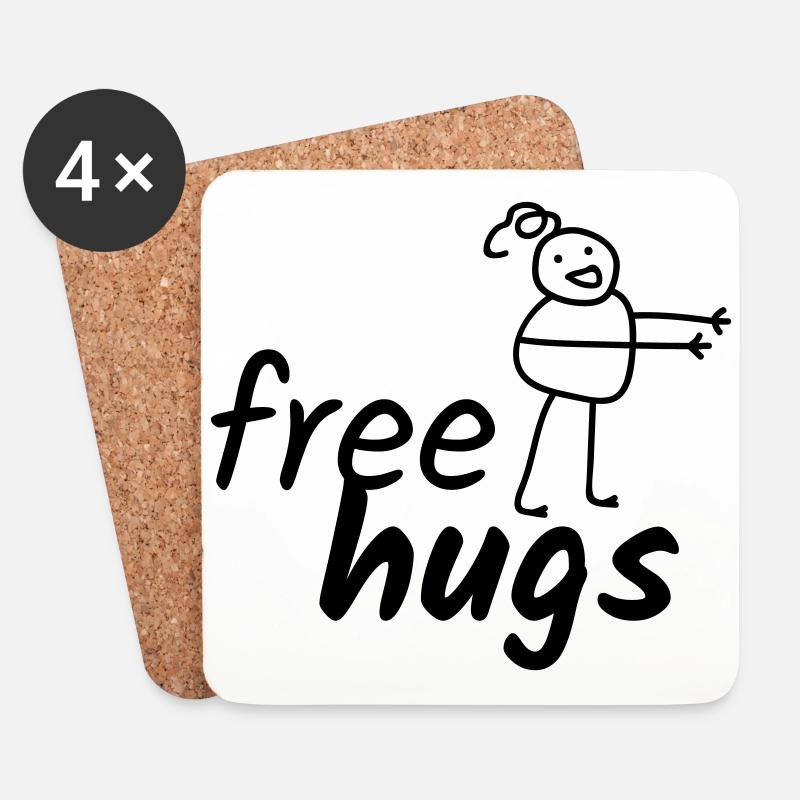 Lustiger Spruch Free Hugs mit Zeichnung - Untersetzer (4er-Set) - Weiß