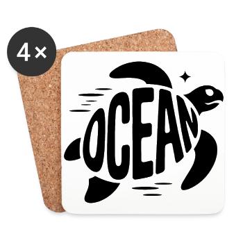 Ocean - Cool Turtle Ocean Logo - Coasters (set of 4) - white - Front