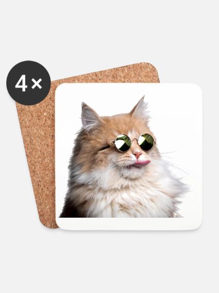 KATZE COOL - Untersetzer (4er-Set) - Weiß
