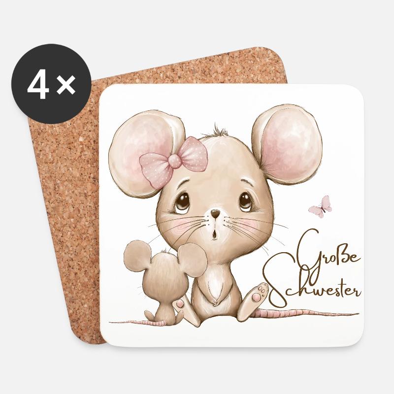 Große Schwester Maus - Untersetzer (4er-Set) - Weiß