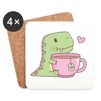 Cute Little Dinosaur Loves Tea - Coasters (set of 4) - white - Front