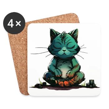 MEditating Cat - Untersetzer (4er-Set) - Weiß - Vorne