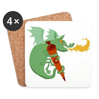 Dragon with school cone - Coasters (set of 4) - white - Front