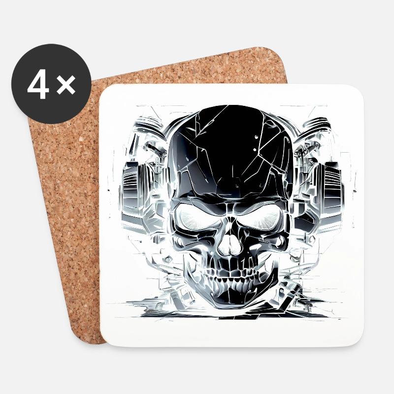 Totenkopf mit Headset - Schwarz Weiß - Untersetzer (4er-Set) - Weiß