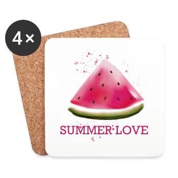 Pastèque, Melon - Amour d’été - Dessous de verre (lot de 4) - blanc - Devant
