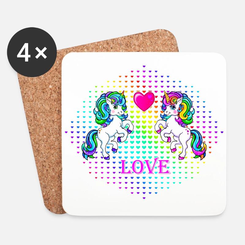 Einhorn Liebe Valentinstag 2022 - Untersetzer (4er-Set) - Weiß