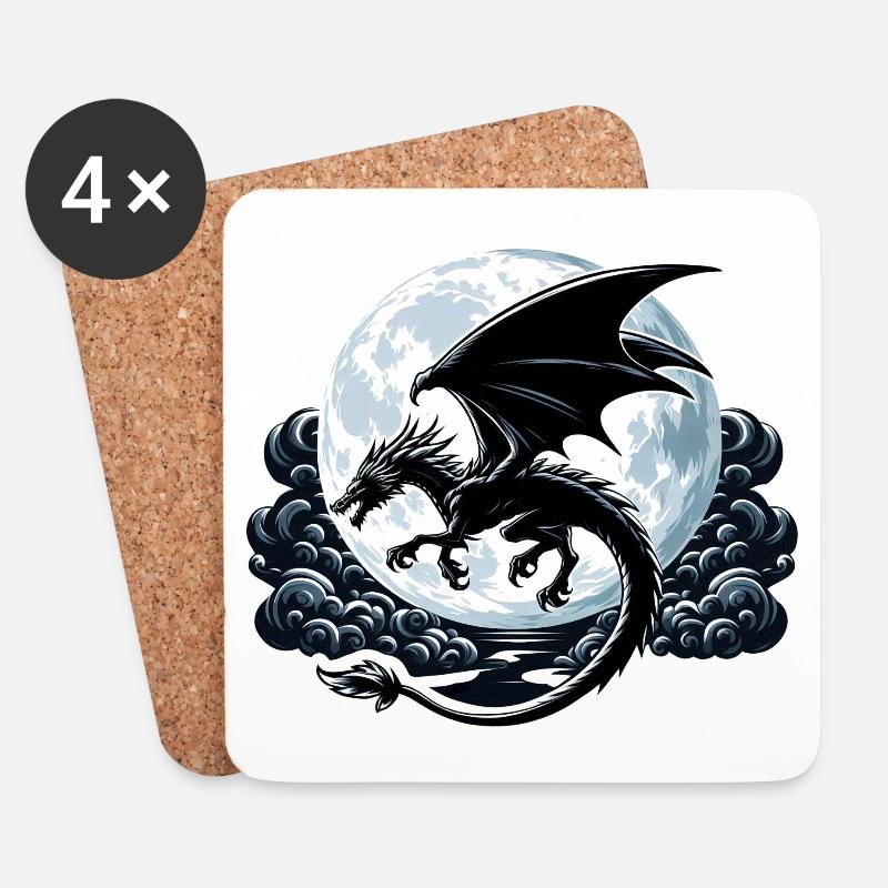 Mystische Drachen-Silhouette - Untersetzer (4er-Set) - Weiß