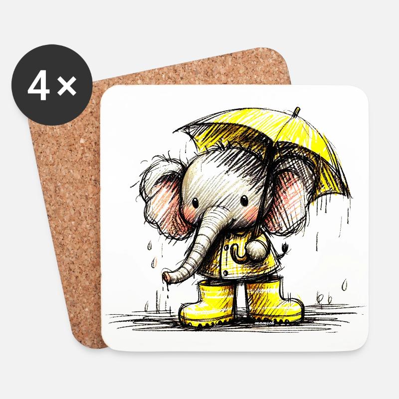 Elefant im Regen - Untersetzer (4er-Set) - Weiß