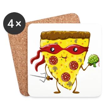 Ninja Pizza eats turtle - Coasters (set of 4) - white - Front
